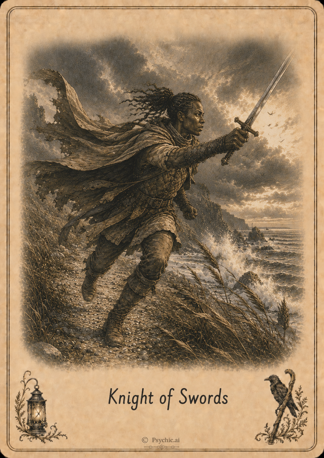 Knight of Swords tarot card illustration